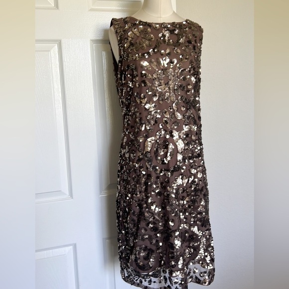 Pisarro Nights Beaded Taupe Mini Sleeveless Dress - Picture 3 of 8